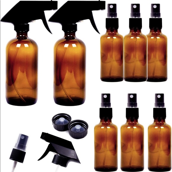 8 Pack Empty Amber Glass Spray Bottles 2 Pack 8 Ounce & 6 Pack 4 OunceContainers - Picture 1 of 6